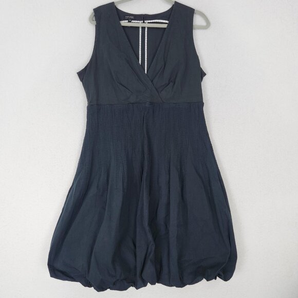 Escada Dress Womens 44 US 14 Faded Black Sleeveless V Neck Bubble Hem Sport - Picture 1 of 13